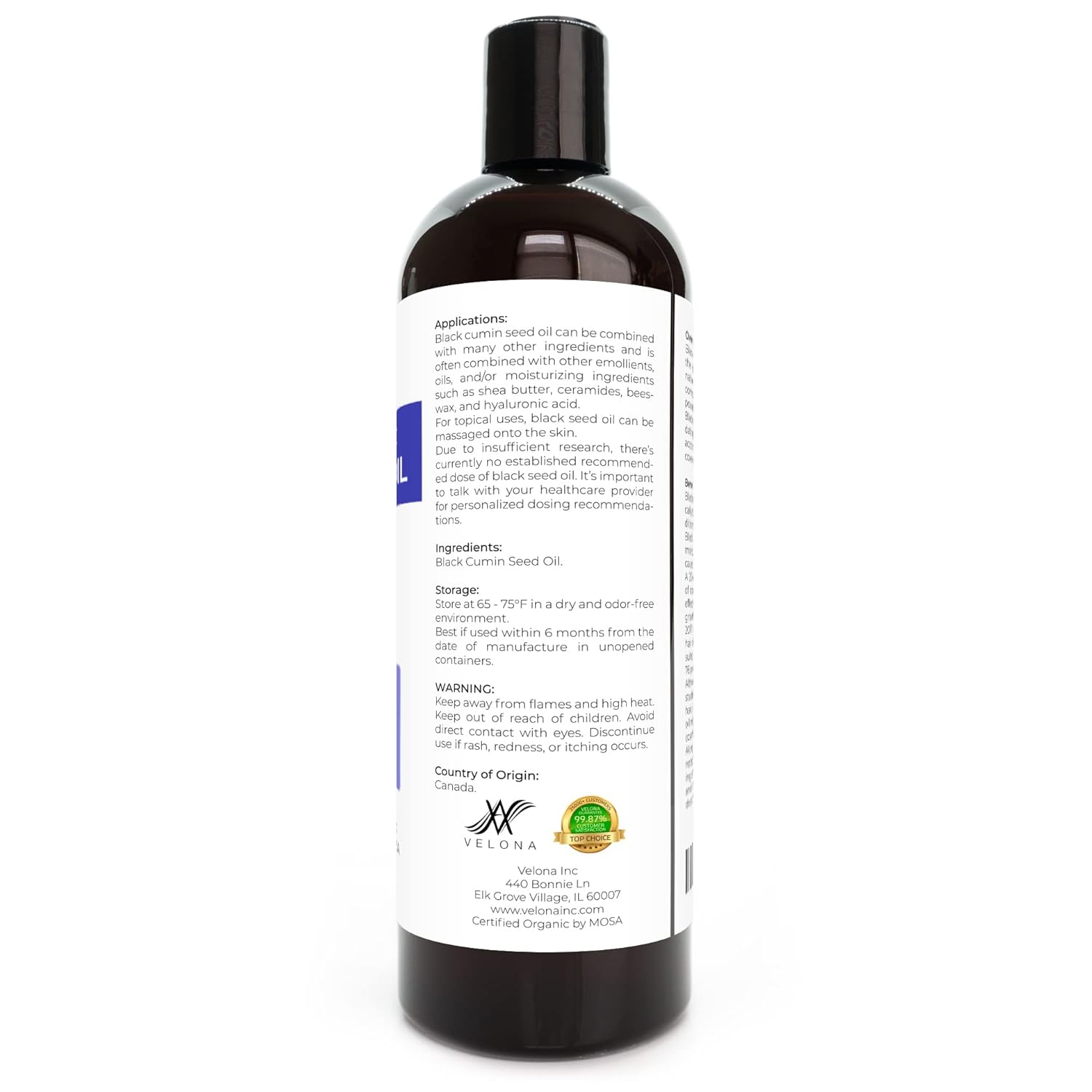velona Black Cumin Seed Oil USDA Certified Organic - 16 oz | 100% Pure and Natural Carrier Oil | Unrefined, Cold Pressed : Health & Household