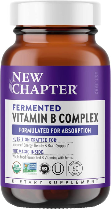 New Chapter Vitamin B Complex, Fermented Vitamin B Complex, Usda Organic, One Daily For Cellular Energy + Brain + Beauty, 100% Vegan, Gluten-Free - 60 Count