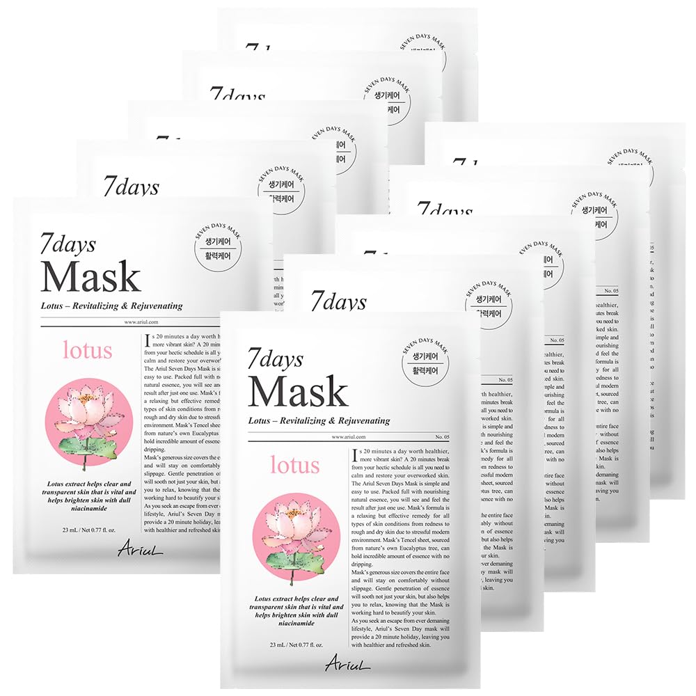 Ariul 7 Days Mask Heartleaf P β Calming & Moisturizing Korean Face Mask With Panthenol & Ceramide, Hydrating & Soothing, Pore Purifying, Vegan Sheet, 10 Masks, 23Ml / 0.77 Fl. Oz Each (Aloe H) : Beauty & Personal Care