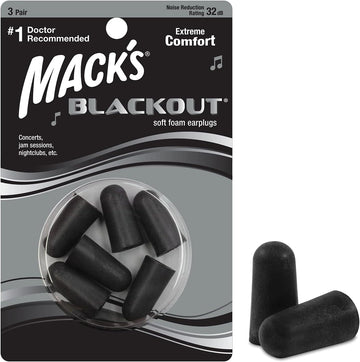 Mack'S Blackout Soft Foam Earplugs, 3 Pair - 32 Db Highest Nrr, Comfortable Ear Plugs For Concerts, Jam Sessions, Nightclubs, Loud Events And Shooting Sports