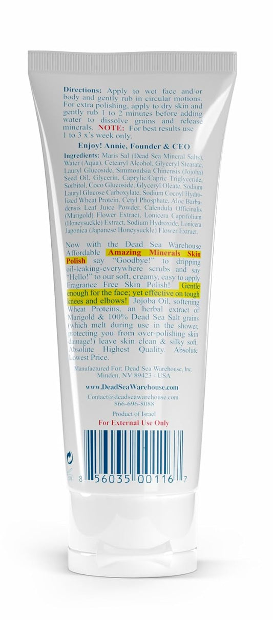 Dead Sea Warehouse โ Amazing Minerals Skin Polish โ 8.8 Oz โ Dead Sea Salt Face & Body Scrub โ All Natural Exfoliating Cleanser โ Unscented โ 2-Pack