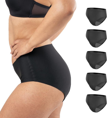 Molicare Lady - Invisible Women'S Washable Incontinence Pants & Period Pants, Size L, Holds 4 Tampons, Washable At 60° C, No Biocides, Oeko-Tex, Tumble Dry Safe, Black, Pack Of 5