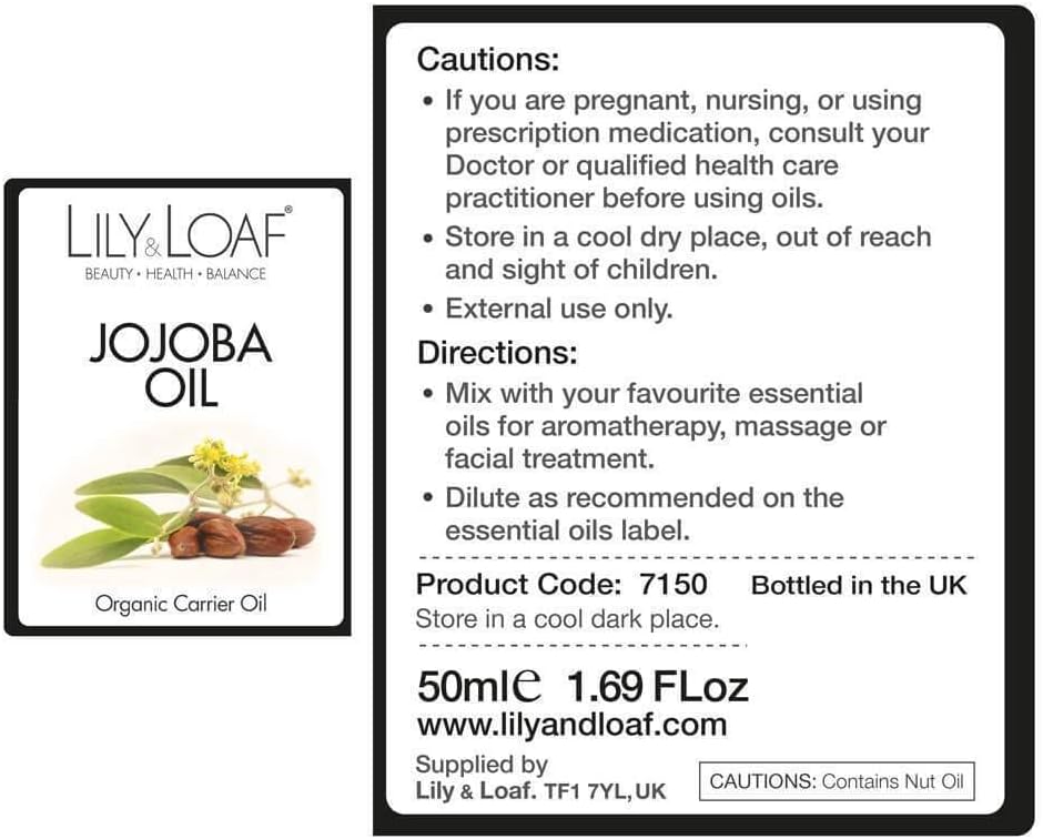 Lily & Loaf Jojoba Organic Carrier Oil | 100% Pure & Natural | 50Ml