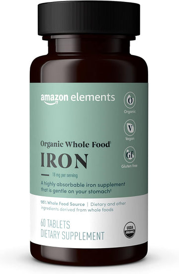 Amazon Elements Organic Whole Food Iron, 60 Tablets