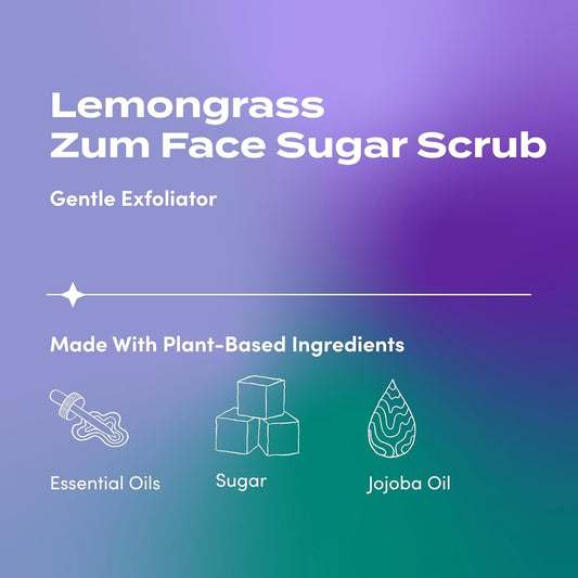 Indigo Wild Zum Face Sugar Facial Scrub - Natural Sugar Scrub - Soothing Facial Exfoliator With Jojoba Oil, Coconut Oil & Olive Oil - Lemongrass - 4 Oz