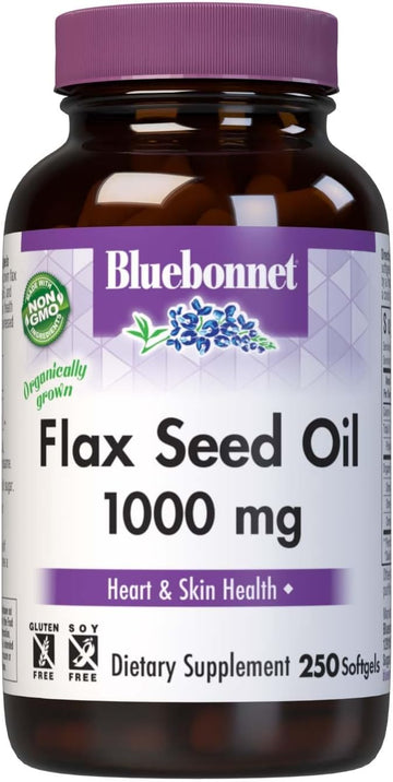 Bluebonnet Nutrition Flax Seed Oil Certified Organic 1000 Mg, 250 Softgels