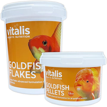 Vitalis Goldfish Flakes 40G & Goldfish Pellets (1.5Mm) 140G For Coldwater Goldfish Fish Food Aquarium Tank