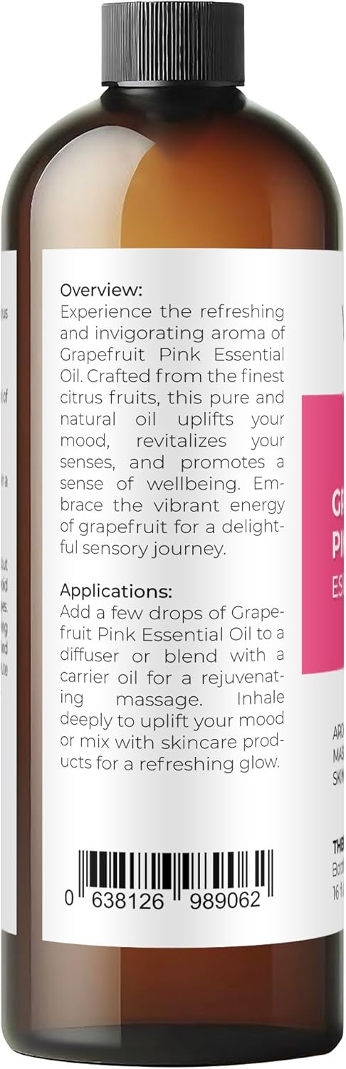 Grapefruit Pink Essential Oil By Velona - 16 Oz | Therapeutic Grade For Aromatherapy Diffuser Undiluted