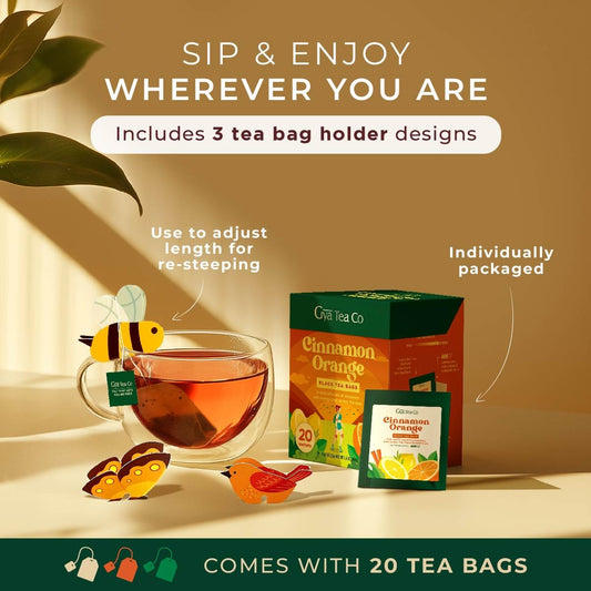 Gya Tea Co Cinnamon Orange Black Tea Bags (20 Bags) - Medium Caffeine Refreshed Tea For Body Warm & Comfort - Fruit & Herbal Blends