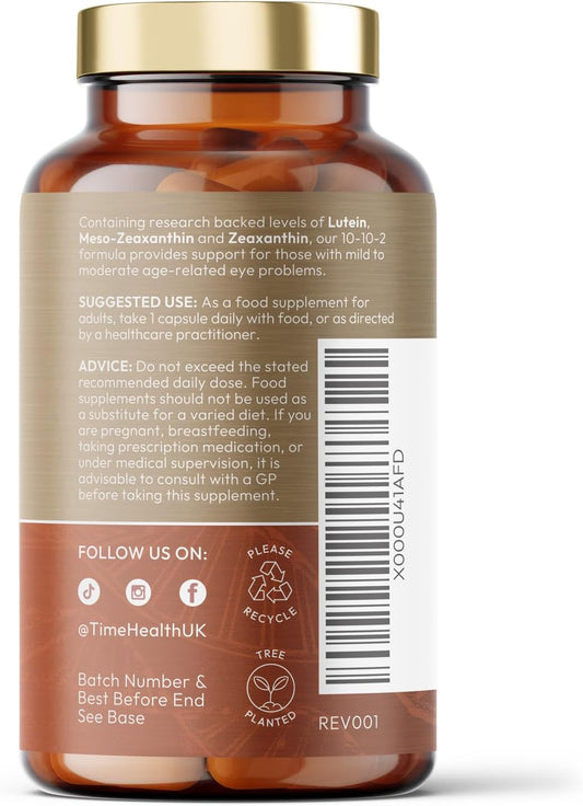 Lutein 10Mg - Meso-Zeaxanthin 10Mg - Zeaxanthin 2Mg – Micro-Encapsulated Formula – 100% Pure Natural Highly Bioavailable – Uk Manufactured (120 Capsule Pouch)