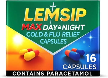 Lemsip Max, Cold And Flu Tablets Day And Night, 16 Capsules, Paracetamol, Cold And Flu Relief, Blocked Nose Relief, Nasal Congestion Relief, Max Strength, Reduces Fever, Cold And Flu, Medication