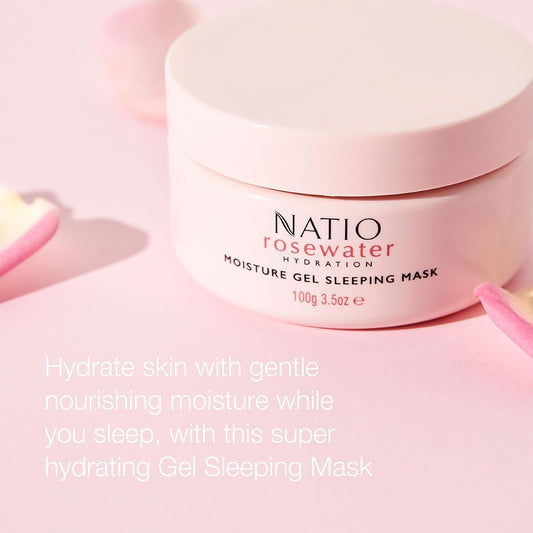 Natio Australia Rosewater Hydration Moisture Gel Sleeping Mask, 100 G - Nighttime Rosewater Face Cream - Face Moisturiser For Overnight Hydration