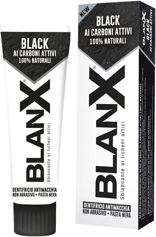 Blanx Black Activated Charcoal Toothpaste, Non-Abrasive Whitening With Anti-Stain Properties, Deep Cleaning And Whitening Action, Peroxide Free, 75Ml