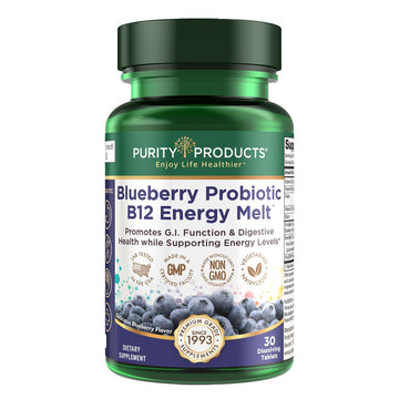 Purity Products Blueberry Probiotic B12 Energy Melt Produra Clinical Probiotic - Organic Blueberries, Methylcobalamin B-12-30 Melts
