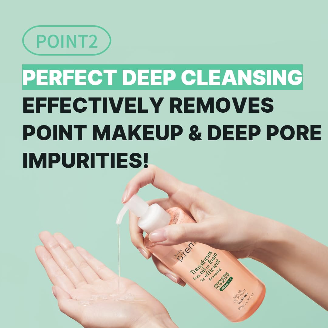Make P:Rem Safe Me. Oil To Foam Cleanser, Gentle Transforming Cleanser For Sensitive Skin, Korean Skin Care, 6.76 Fl.Oz. / 200Ml : Beauty & Personal Care