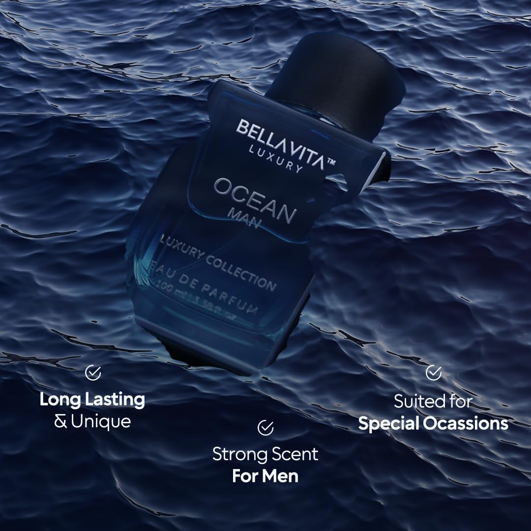 Bellavita Luxury Ocean Eau De Perfume For Men (100Ml) | Fresh Aquatic Fragrance | Notes: Aqueous, Bergamot, Orchid & Jasmine | Masculine Aromatic Fragrance | Mens Parfum Gift : Beauty & Personal Care