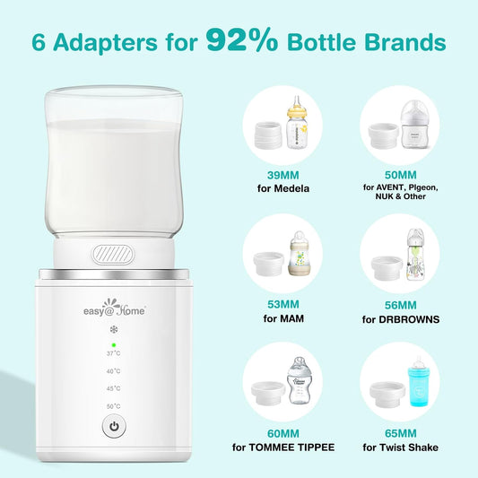 Easy@Home Portable Baby Warmer Bottle Milk: Warmer for Newborn Breastmilk and Formula with 6 Adapters 3 Minutes Fast Heating - Travel Bottle Warmer Fits in Any Storage Bag EMW001
