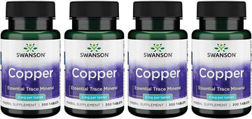 Swanson Copper Mineral Supplement - 2 Mg (Copper Chelate) - Antioxidant, Immune System, And Cell Support - 300 Tablets (4 Pack)