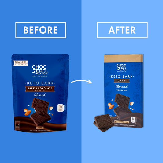 Choczero Keto Bark, Dark Chocolate Almonds With Sea Salt, Sugar Free, Low Carb, No Sugar Alcohols, No Artificial Sweeteners, All Natural, Non-Gmo, 3.2 Ounce (Pack Of 4)