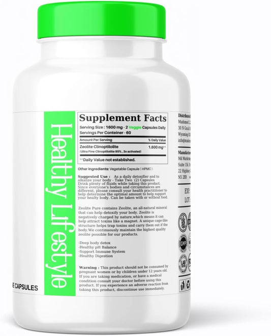 Aromel Zeolite Powder 120 Capsules | Detox | Clinoptilolite 95% | 3X Activated | Natural Mineral Dust Less-Than 1 Æm