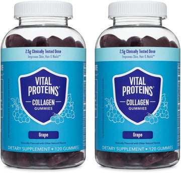 Vital Proteins Collagen Gummies, 2.5G Of Clinically-Tested Collagen For Hair, Skin, Nails & Wrinkles, 120 Ct Bottle, Pack Of 2, Grape Flavor