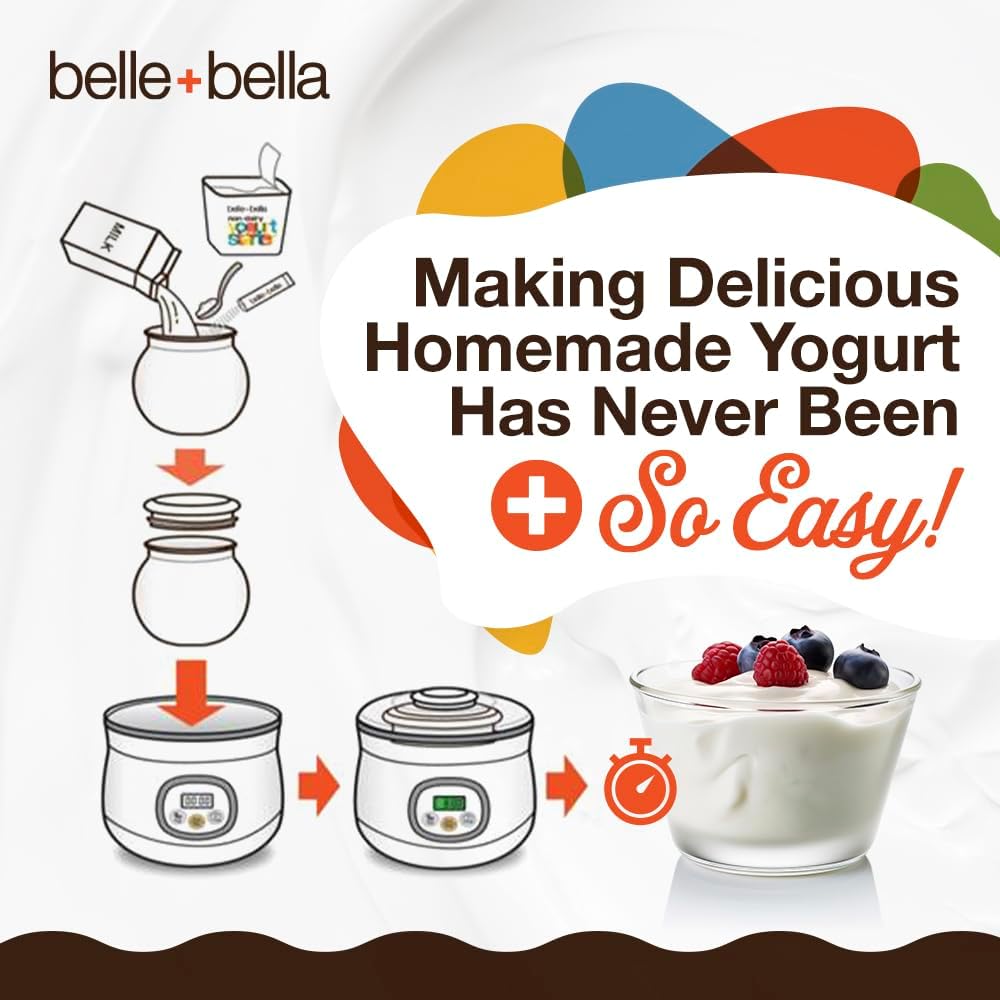 Belle + Bella Non-Dairy Vegan Yogurt Starter - Gluten Free, No Added Sugar, Non Gmo - Makes 4 Quarts Vegan Yogurt - 2 Billion Live Cultures - Mix With Any Dairy Free Or Dairy Milk - 1 Box : Health & Household