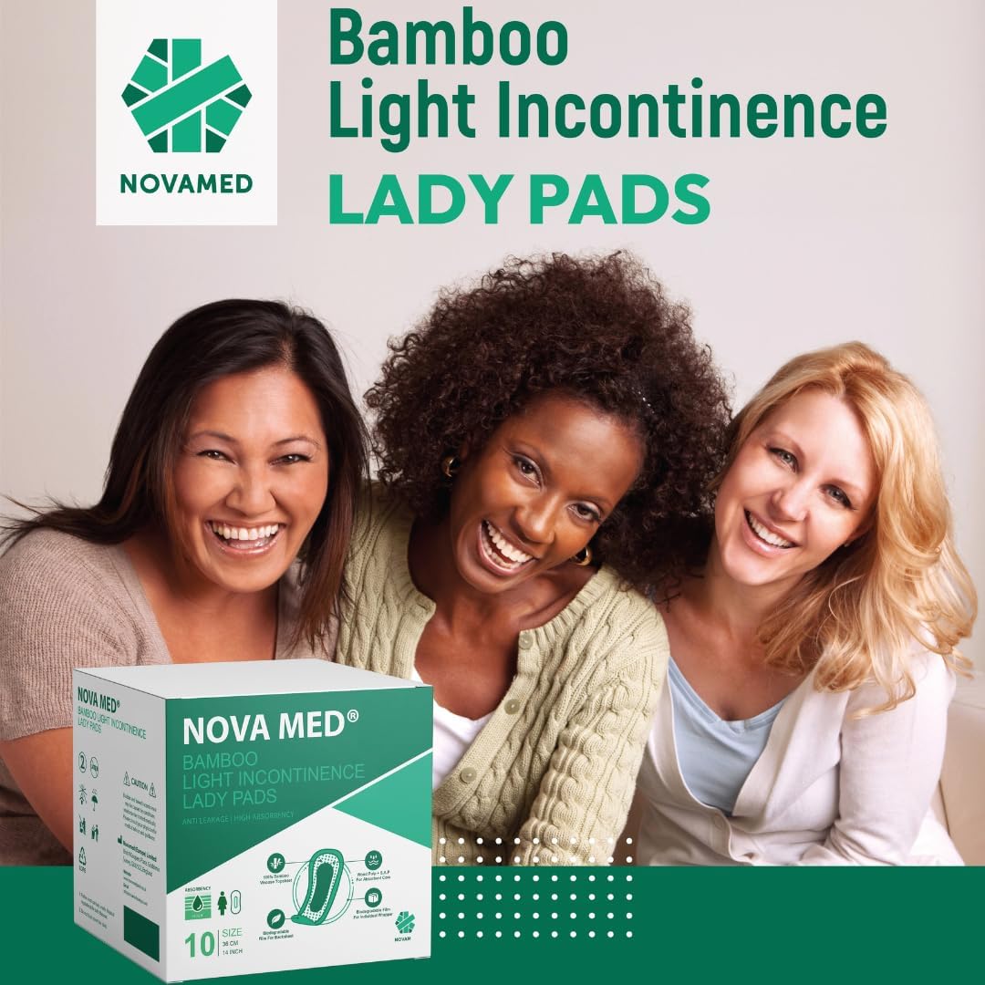 Nova Med Bamboo Light Incontinence Pads - Premium Absorbent Inco Pads for Maximum Protection & Hygiene - 10-Pack Long-Lasting Daily Use with 550ml Absorbency, Ultimate Comfort & Confidence : Amazon.co.uk: Health & Personal Care