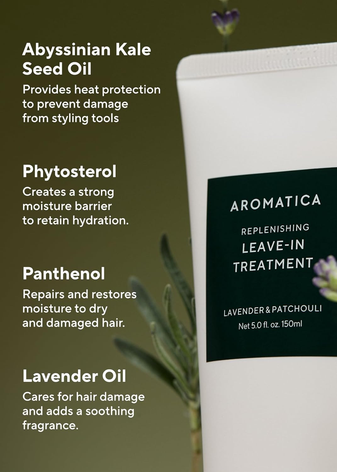 Aromatica Replenishing Leave-In Treatment Lavender & Patchouli 5.0Fl Oz/150Ml - Silicone-Free Leave In Conditioner For Damaged Hair & Heat Protection, No-Rinse Formula : Beauty & Personal Care