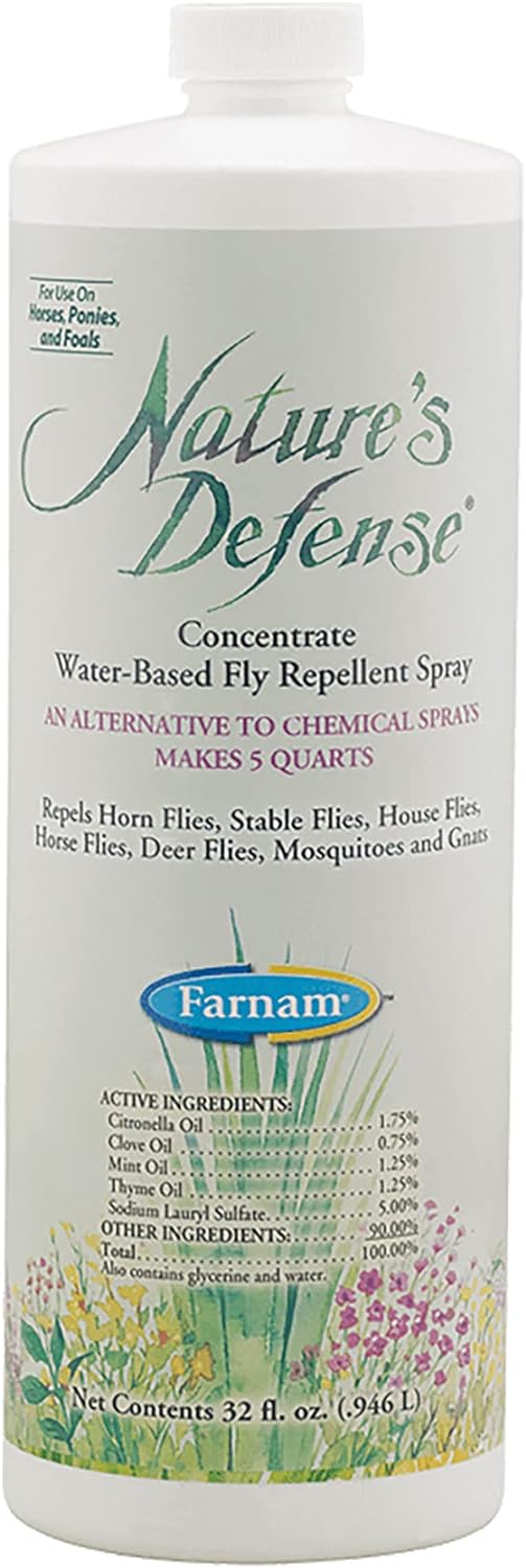 Farnam Nature's Defense Natural Horse Fly Spray, Liquid Concentrate, Mix with Water, 32 Ounces, One Quart : Pet Supplies