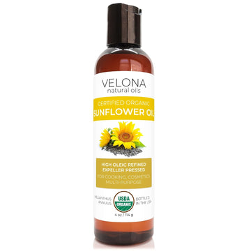 velona USDA Certified Organic Sunflower Oil - 4 oz | 100% Pure and Natural Carrier Oil | High Oleic, Refined, Cold Pressed | Cooking, Skin, Hair, Body & Face Moisturizing