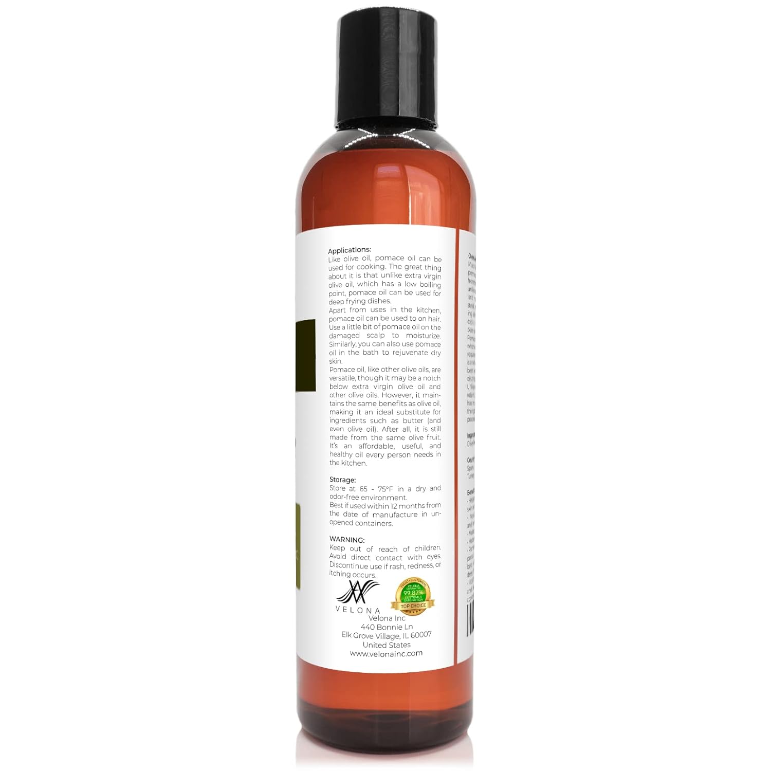 velona Olive Pomace Oil 8 oz | 100% Pure and Natural Carrier Oil | Refined, Cold pressed | Cooking, Skin, Hair, Body & Face Moisturizing | Use Today - Enjoy Results : Beauty & Personal Care
