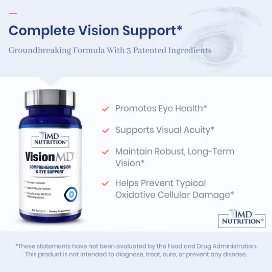 1Md Nutrition Visionmd Eye Vitamin Carmis - Eye Supplement For Adults - With Optilut Lutein & Zeaxanthin - Supports Vision Health Care, Everyday Eye Strain, & Occasional Dry Eye - 30 Softgels