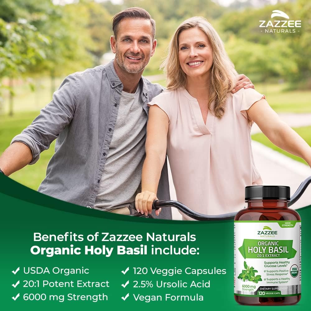 Zazzee USDA Organic Holy Basil 20:1 Extract, 6000 mg Strength, 2.5% Ur