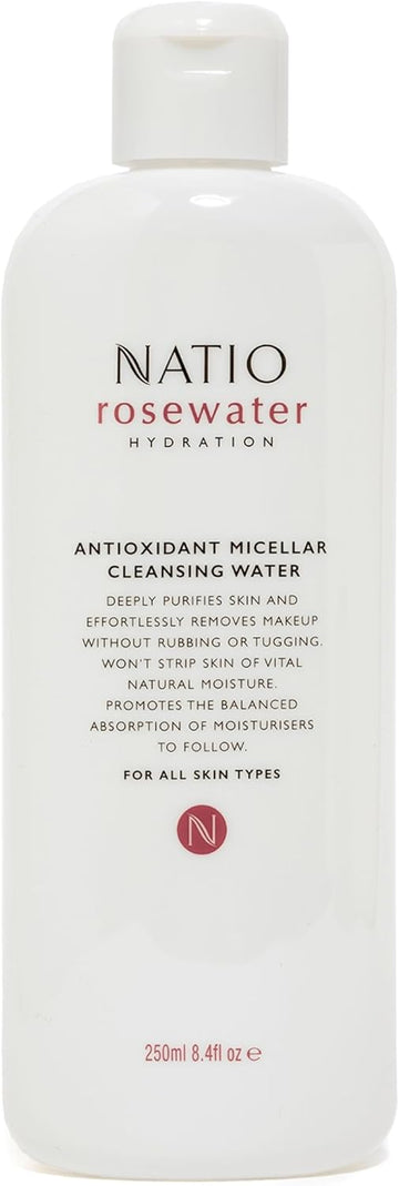 Natio Australia Rosewater Hydration Antioxidant Micellar Cleansing Water, 250 Ml - Makeup Remover Face Cleanser - Facial Cleanser For All Skin Types