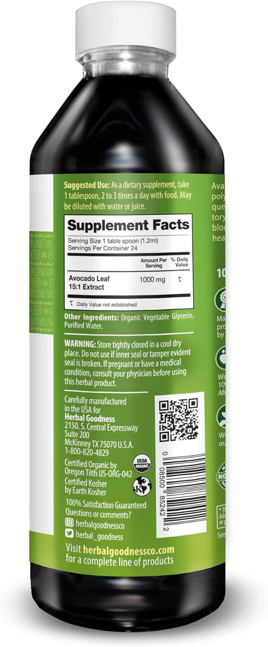 Avocado Leaf Extract Liquid Supplement - Avocado Fruit, Vitamin C, Skin Care, Collagen, Vitamin D3-1 Bottle, 12Oz Liquid - Herbal Goodness - Made In The Usa