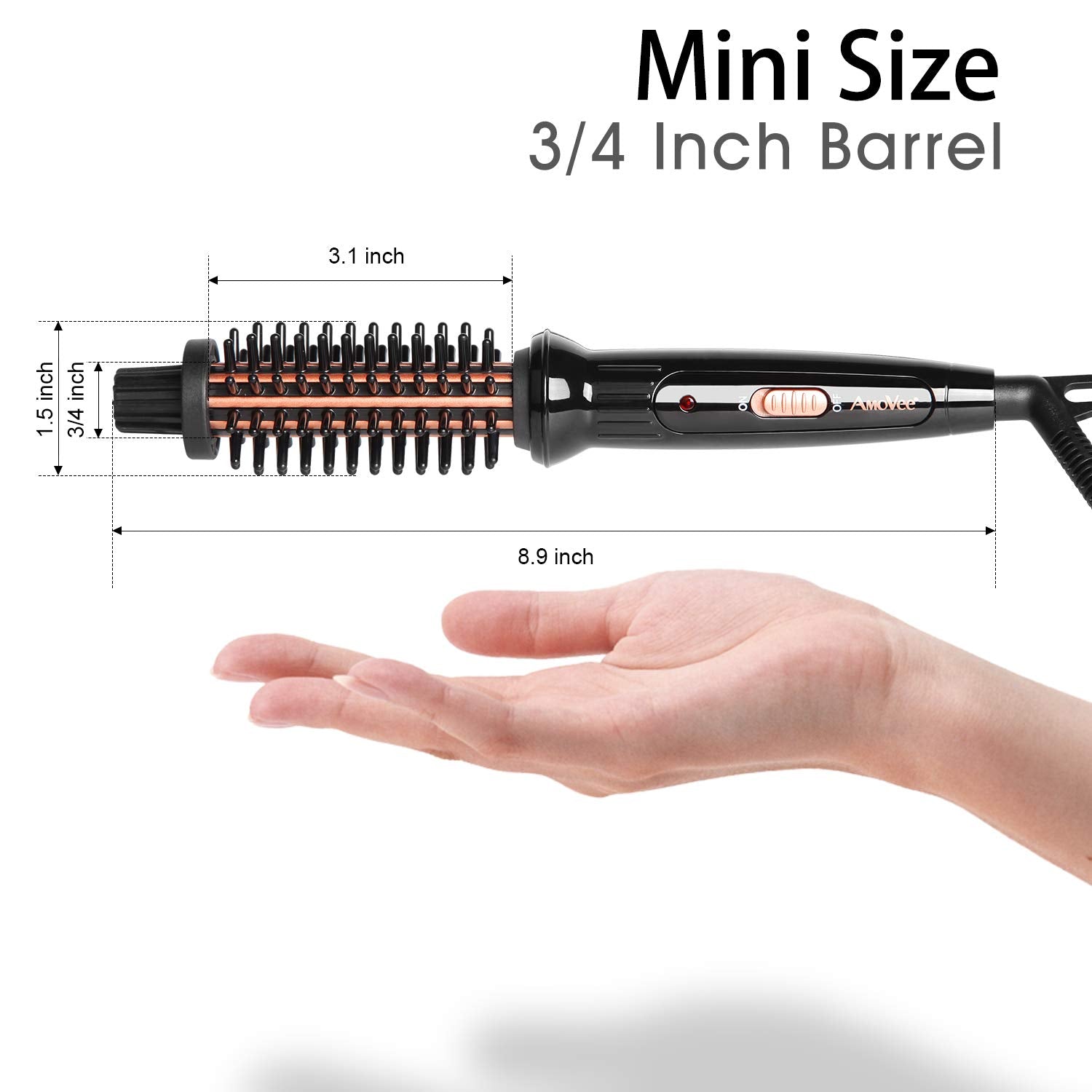Amovee Mini Curling Iron, 3/4 Inch Travel Hair Brush Anti-Scald Curling Wand Ceramic Tourmaline Hot Brush Barrel For Short Hair(100-240V) : Beauty & Personal Care