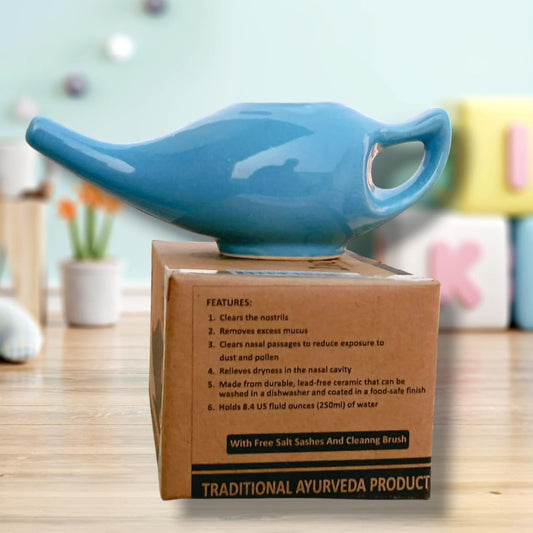 Yoga Neti Pot For Sinus & Congestion Cleaning| Microwave And Dishwasher Friendly | Leak Proof Durable Ceramic Neti Pot| Nasal Wash Handcrafted Durable Ceramic - Blue