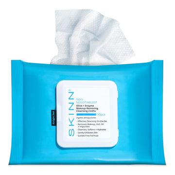 Skinn Facial Cleansing Makeup Remover Wipes - Hydrating Makeup Removing Cloths For Waterproof Mascara, Makeup, Oil, & Dirt - Disposable Face Towelettes That Gently Exfoliates, Cleanses, & Softens Skin