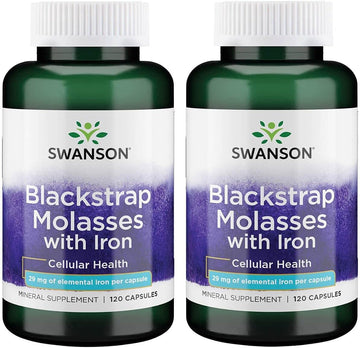 Swanson Blackstrap Molasses - Natural Iron Supplement Promoting Healthy Skin - Premium Wellness Formula - (120 Capsules, 29Mg Each) 2 Pack