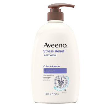 Aveeno Stress Relief Body Wash with Soothing Oat & Lavender Scent for Sensitive Skin, Moisturizing Shower Wash Gently Cleanses & Helps You Feel Calm & Relaxed, Sulfate-Free, 33 fl. oz