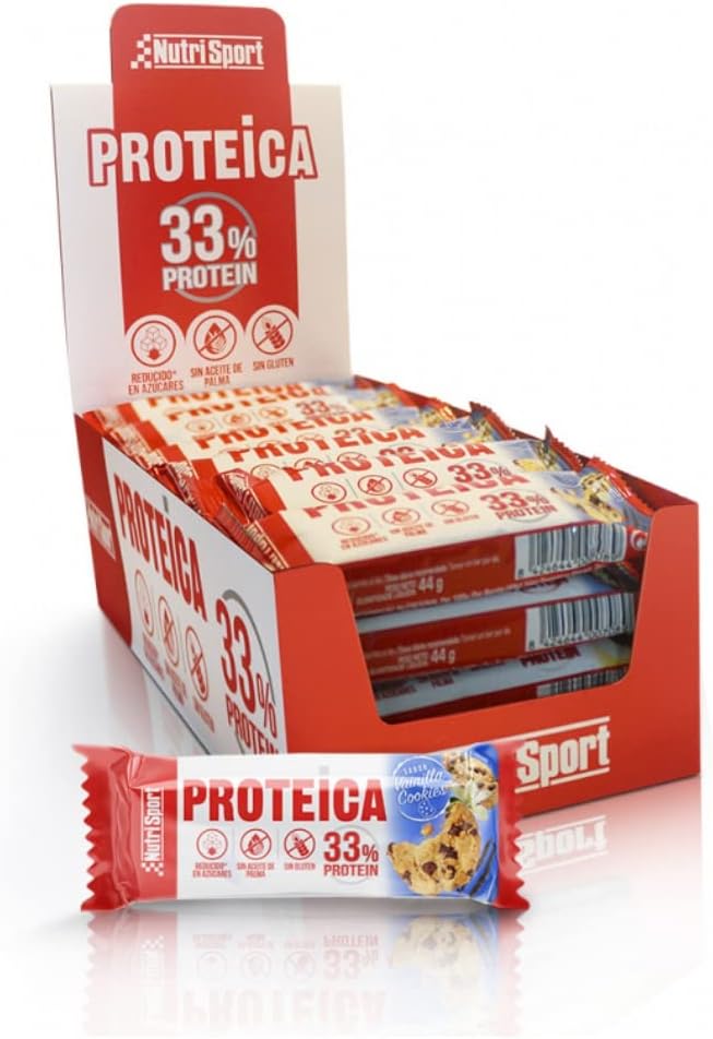 Nutrisport Protein Bar | Food Supplement | High Protein Content | Supplement For Sports | Vanilla Flavor & Cookies | 24 Count