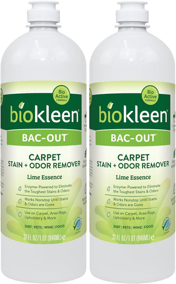 Biokleen Bac-Out Stain Remover For Clothes - 2 Pack - Enzymatic, For Laundry, Diapers, Wine, Carpets, & More, Eco-Friendly, Plant-Based, 32 Ounces