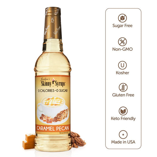 Jordan'S Skinny Syrups Sugar Free Coffee Syrup, Caramel Pecan Flavor Drink Mix, Zero Calorie Flavoring For Chai Latte, Protein Shake, Food & More, Gluten Free, Keto Friendly, 25.4 Fl Oz, 1 Pack