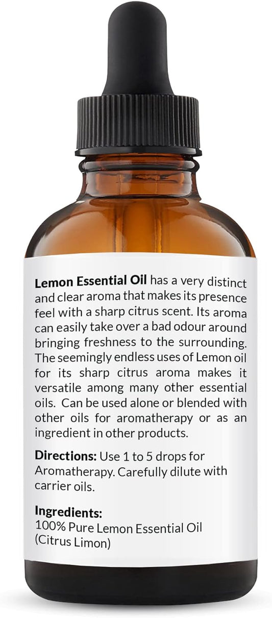 100% Pure Lemon Essential Oil Therapeutic Grade Premium Quality (4 Fl. Oz) With Glass Dropper, Perfect For Aromatherapy