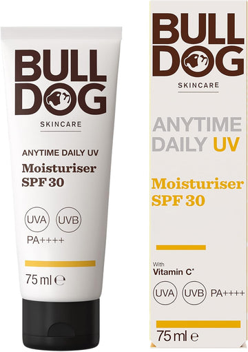 Bulldog Skincare Anytime Daily Uv Moisturiser Spf 30 For Men 75 Ml, Safflower Seed Extract, Protects & Hydrates Skin, Suitable For All Skins