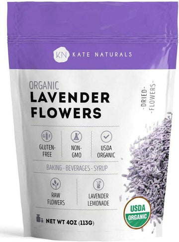 Dried Lavender Flowers For Tea And Soap Making (4Oz) - Kate Naturals. Usda Organic Dried Flowers From Lavender Plant For Lavender Tea & Lemonade. Culinary Lavender And Edible Lavender Buds