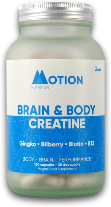 Motion Nutrition Brain & Body Creatine - Creatine Capsules For Increased Power, Speed + Mental Performance - Perfect For Sprint/Power-Based Exercise - Improves Psychological Function (120 Capsules)