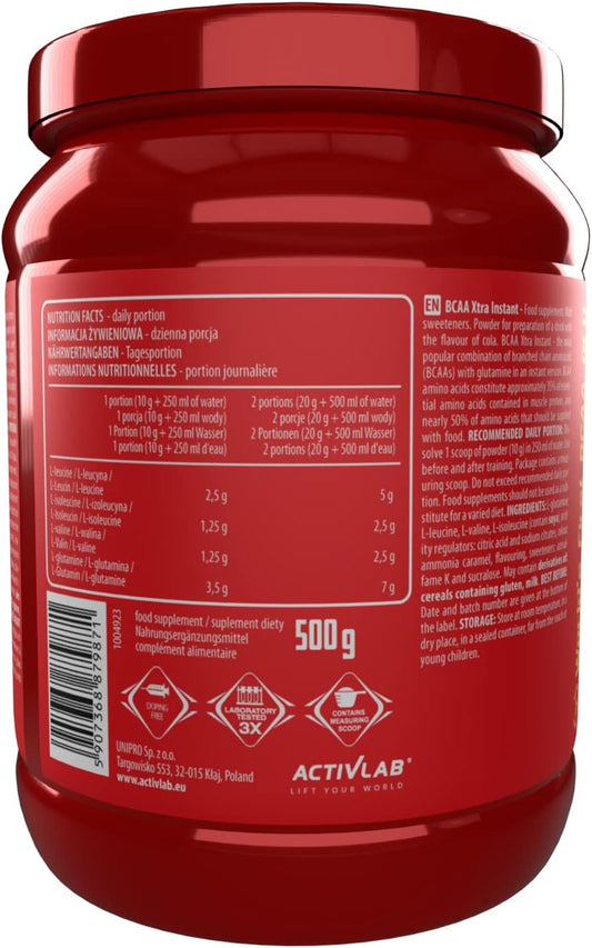 Activlab Bcaa Xtra Instant 500 G (Cola) โ Amino Acids For Muscle Recovery, Endurance, And Performance โ Gym, Bodybuilders And Fitness