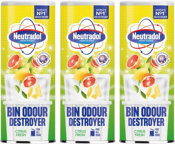 Neutradol Dustbin Odour Destroyer, Bin Freshener Deodorising Powder, Odour Eliminator For Indoor & Outdoor Bins, Citrus Fresh Multipack Of 3 X 350G