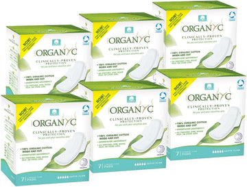 Organyc New And Improved 100% Certified Organic Cotton Inside And Out Overnight Feminine Pads, Heaviest Flow, Super Absorbency 2.0, 7 Count